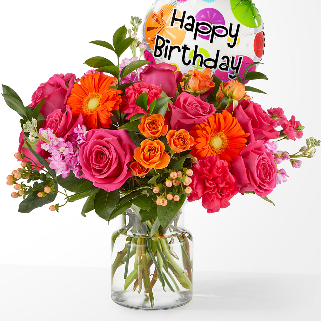 Fiesta Bouquet with Birthday Balloon – Salem Floral Llc, West Salem WI