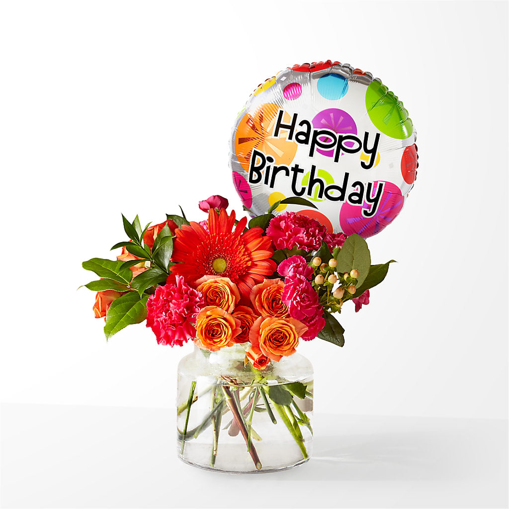Fiesta Bouquet with Birthday Balloon – Salem Floral Llc, West Salem WI
