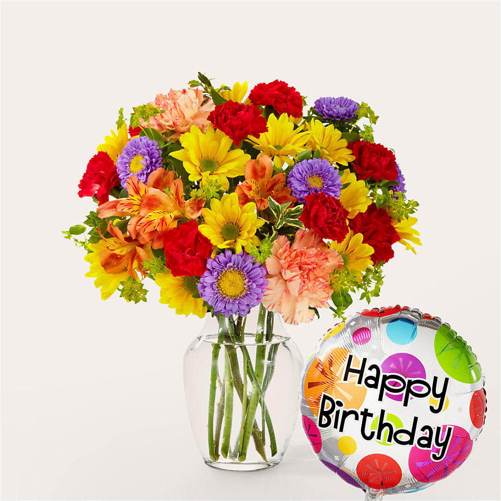 Kaleidoscope Bouquet with Birthday Balloon – Salem Floral Llc, West Salem WI