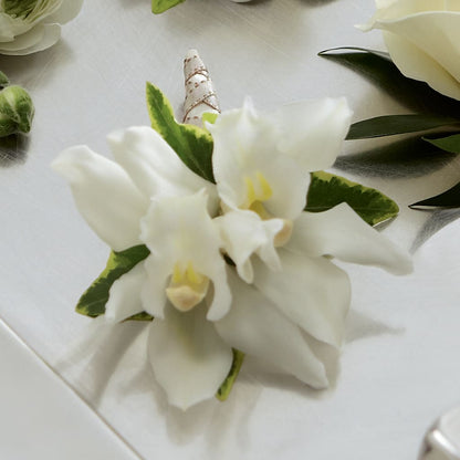 White Mini Cymbidium Boutonniere –  Salem Floral Llc, West Salem WI